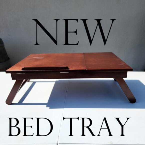 NEW Walnut Winsome Alden Bed Laptop Tray Lap Desk Reading Workstation W/ Drawer - Picture 2 of 16